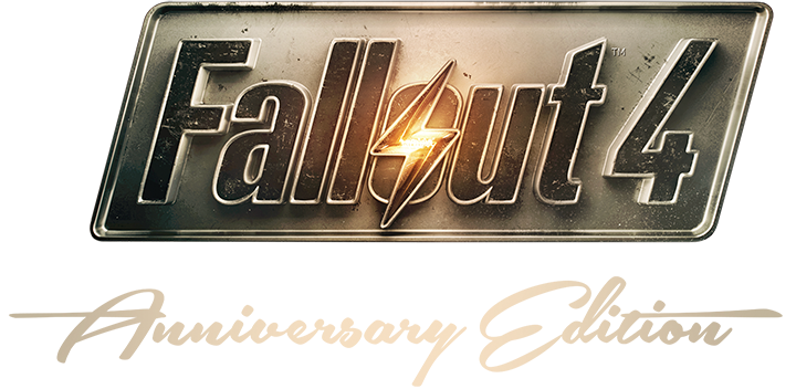 パワーアーマーとドッグミートを身に着けた居住者とドッグミートが描かれた『Fallout 4 Anniversary Edition』のキーアート。